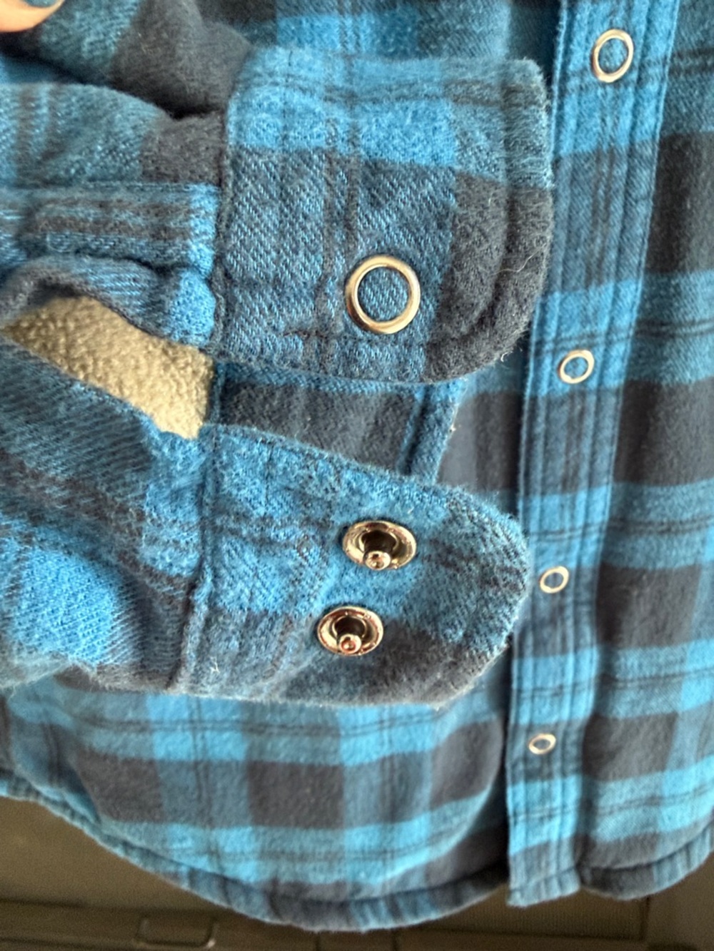 L.L. Bean Blue and Gray Plaid Hooded Button-Down Shirt - Kids - Picture 5 of 7